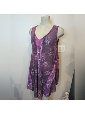 PAPA Vancouver rayon trapeze dress or tunic. Purple pink & white tie Dye, OS